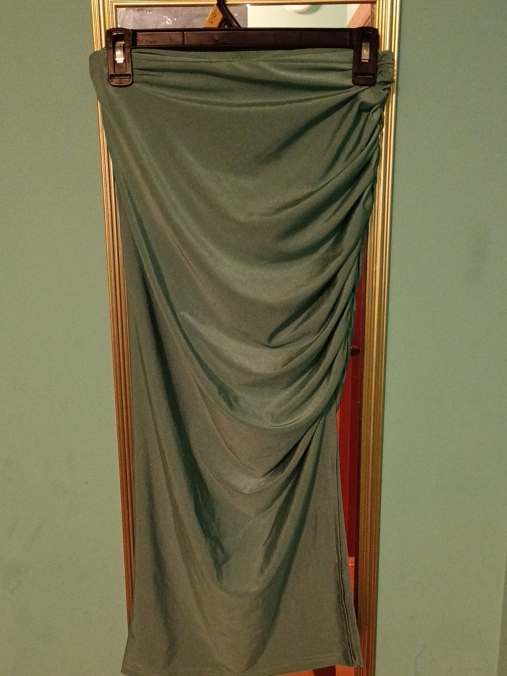 SHEIN Olive Green Ruched Maxi Skirt
